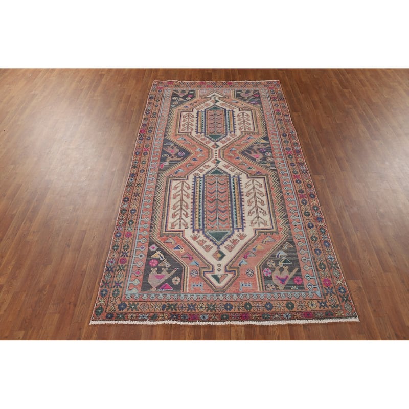 Hamedan Vintage Persian Area Rug Handmade Wool Carpet - 5'0" x 9'9"