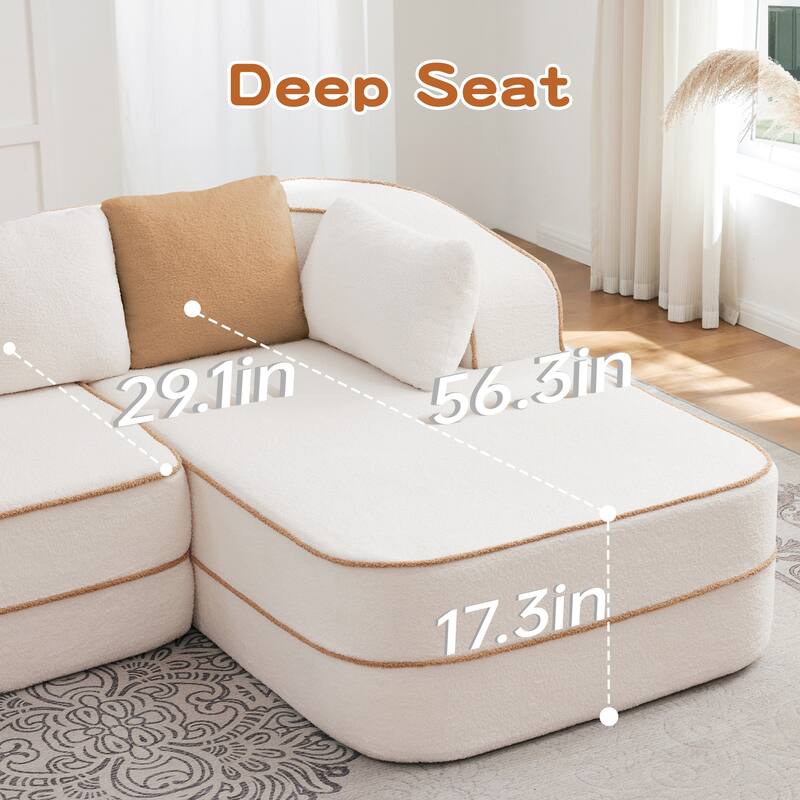 GDF Studio - Beckley 160" Modern Teddy Upholstered Boneless Sofa with Left L-Shaped Chaise, Contrast Color Design