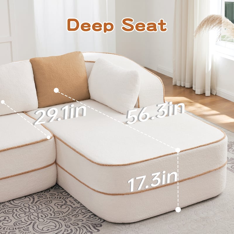 GDF Studio - Greenbrier 77.2" Modern Teddy Upholstered Boneless Sleeper Sofa with Double Chaises, and Contrast Color Design
