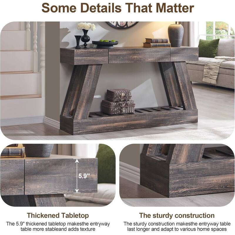 60" Farmhouse Entryway Table with Drawer, Entry Table, Foyer Table