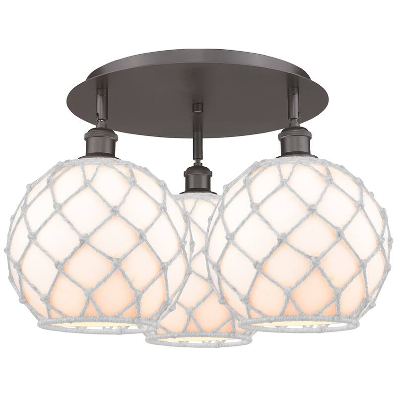 Innovations Lighting 516-3C-14-22 Farmhouse Rope Semi-Flush Farmhouse - Oil Rubbed Bronze / White Glass with White Rope