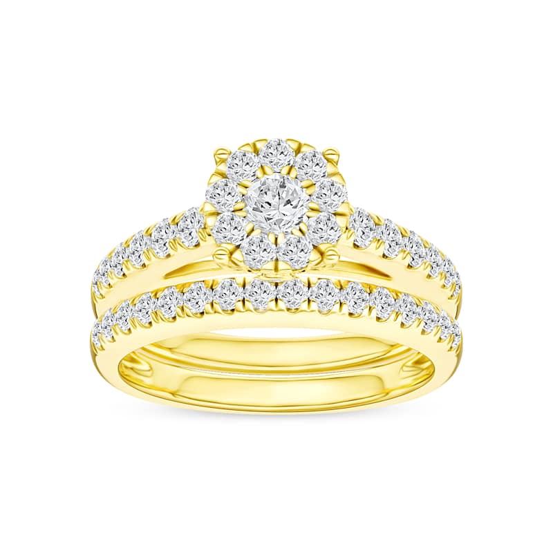 1ct TDW Diamond Cluster Bridal Set in 10K Gold for Women - Yellow gold - 6