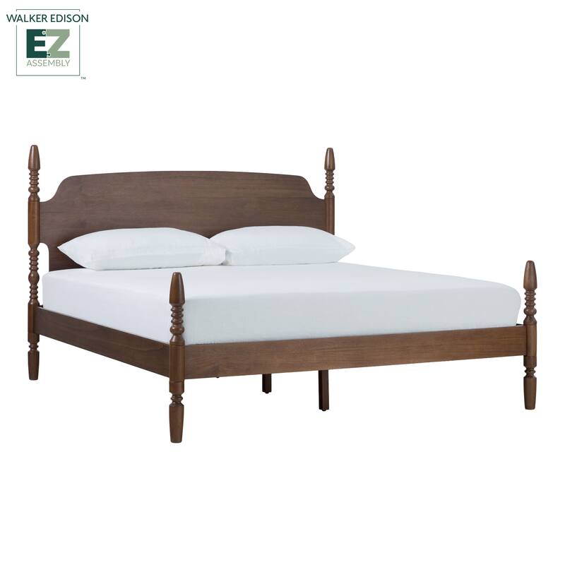 Walker Edison Easy Assembly Solid Wood King Bed with Wood-Turning Detail