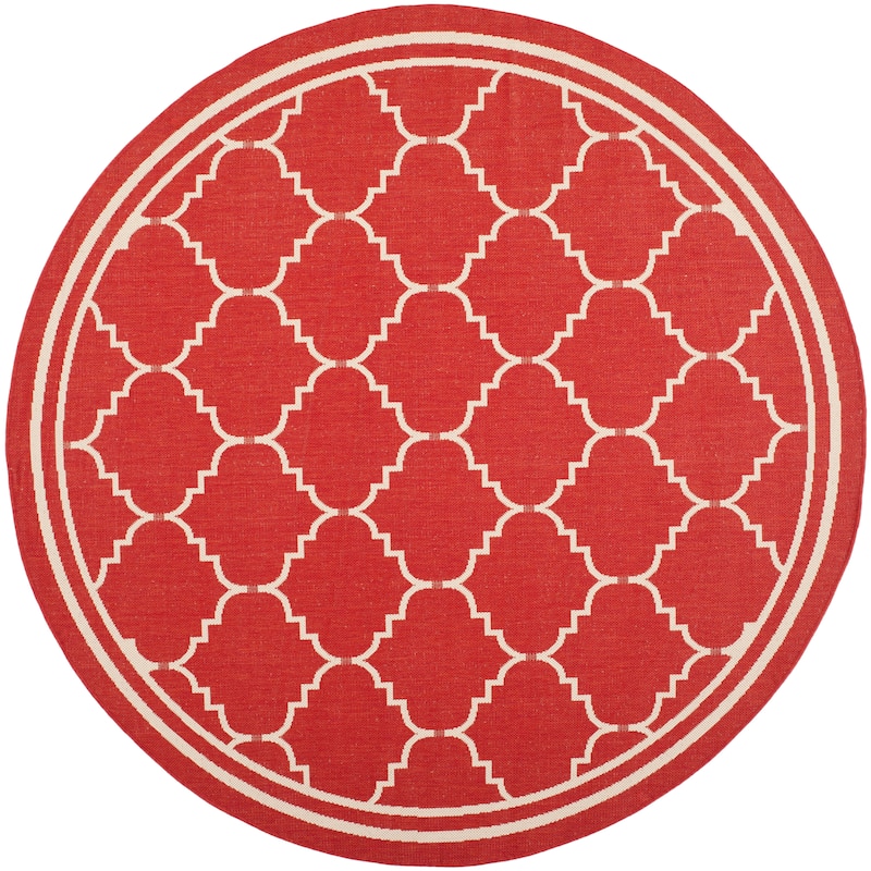 SAFAVIEH Courtyard Celine Indoor/ Outdoor Waterproof Patio Backyard Rug - 6'7" x 6'7" Round - Red/Beige