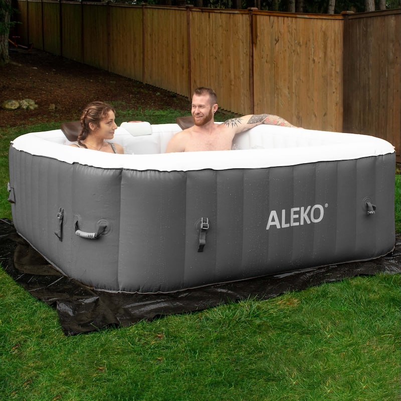 ALEKO Square Inflatable Jetted 6 Person Hot Tub Spa with Cover - Gray