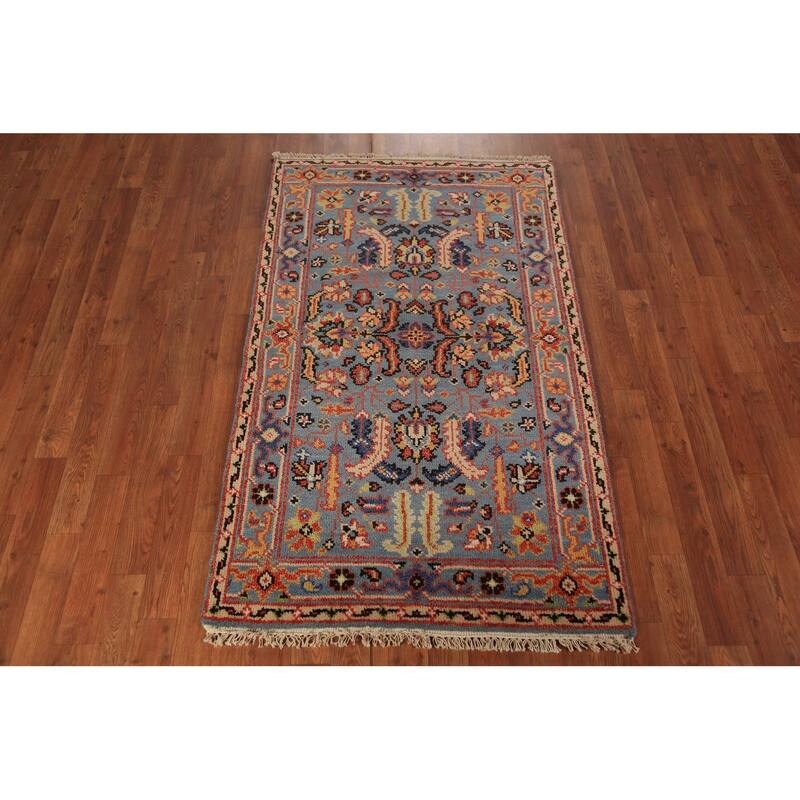 Light Blue Oushak Indian Foyer Rug Handmade Wool Carpet - 3'0"x 5'0"
