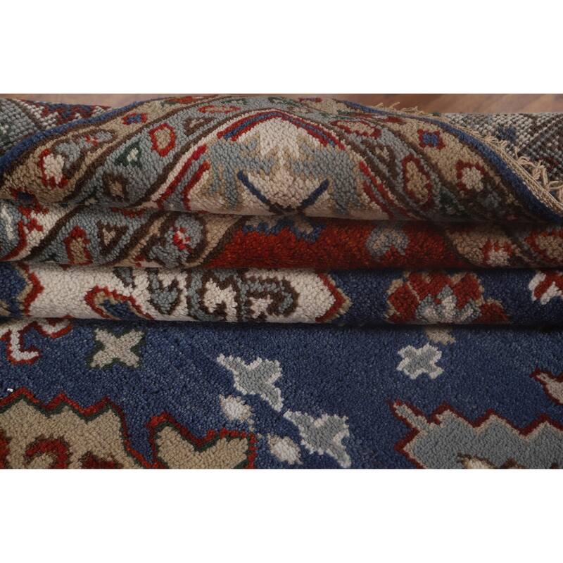 Blue Geometric Kazak Oriental Area Rug Handmade Wool Carpet - 7'10" x 9'9"