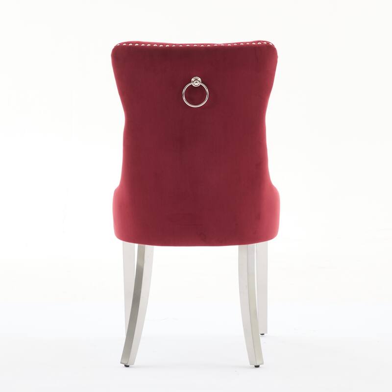 High-end Tufted Solid Wood Contemporary Velvet Upholstered Dining Chair with Chrome Stainless Steel Plating Legs,Set of 2