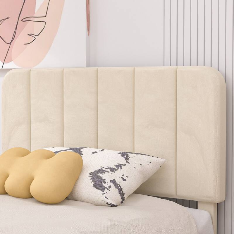 VECELO 2-Pack Kid Bed Frame Set Twin Size Platform Bed with Adjustable Upholstered Headboard Storage Drawer No Box Spring Needed