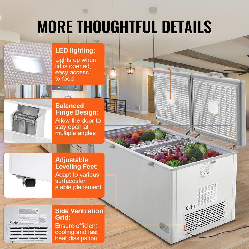 Chest Freezer, Large Deep Freezer with Split Top Double Locking Lids, Freestanding Commercial Chest Freezer