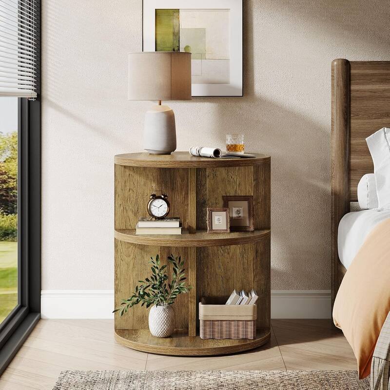 3 Tiers 23.6 Inches Round End Table, Side Table, Farmhouse Nightstand - 1pcs