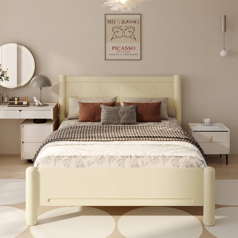GDFStudio - Elara Wood Platform Bed Frame with Headboard and Wooden Slat Support