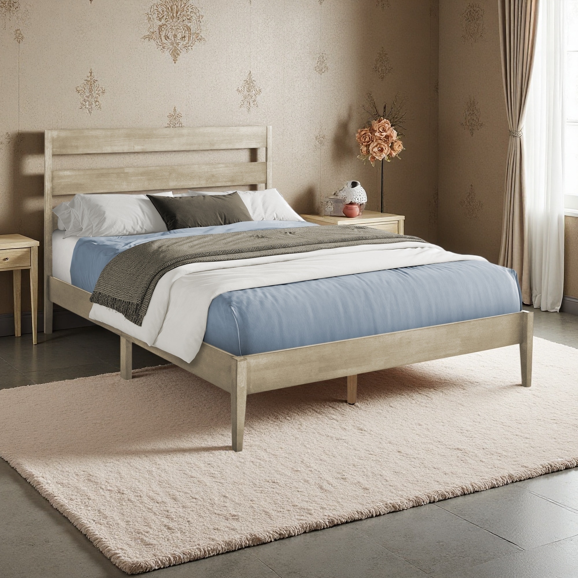 Queen Size Solid Wood Platform Bed Frame with Contemporary Style