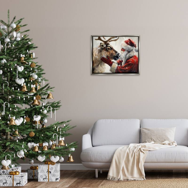 Stupell Traditional Santa & Reindeer Framed Floater Canvas Wall Art Design By Arlington Prints