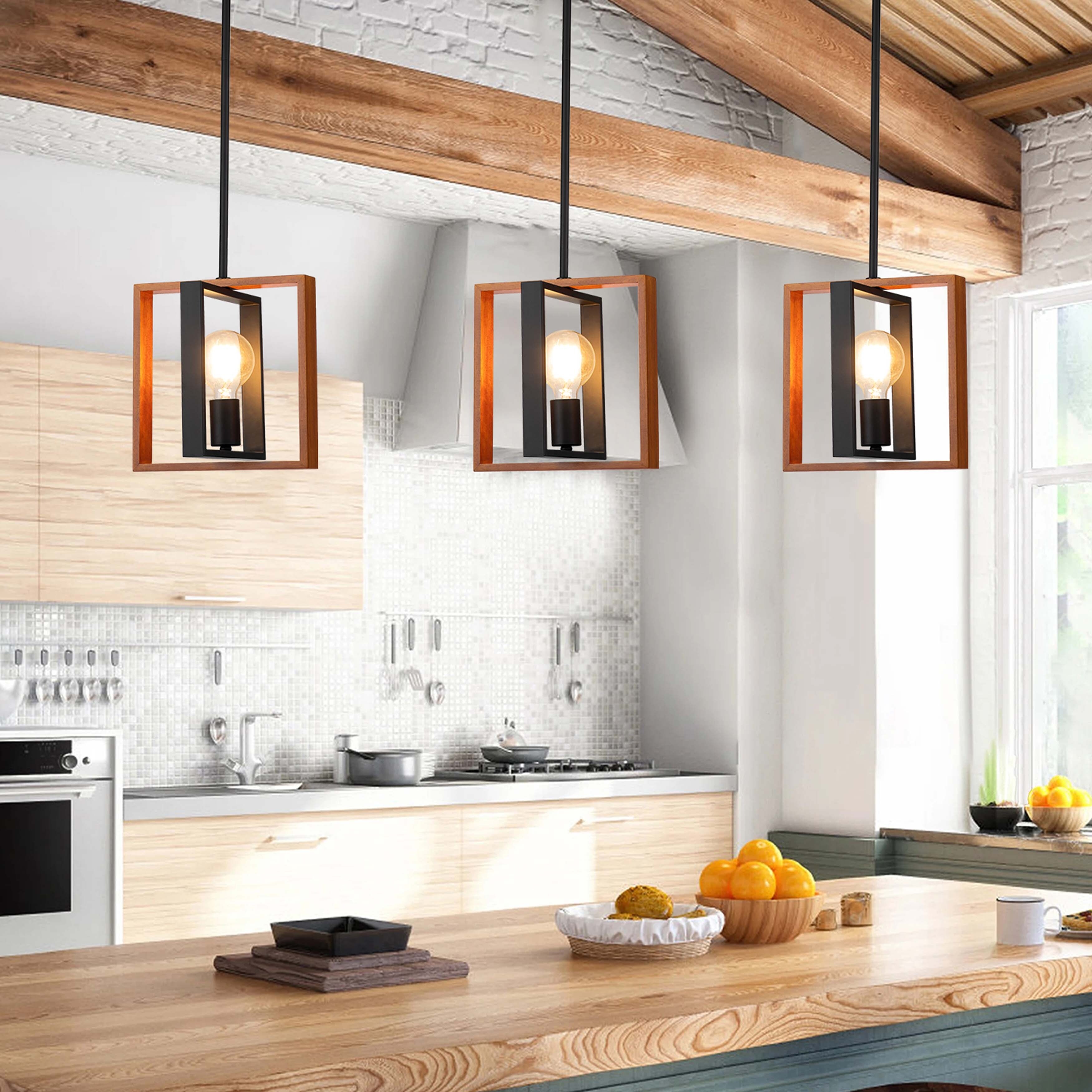 Pendant light with wood accent cheap