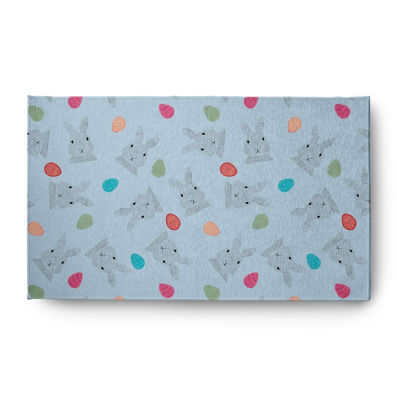 Bunnies and Eggs Easter Chenille Indoor/Outdoor Rug - After Rain Blue - 3' x 5'