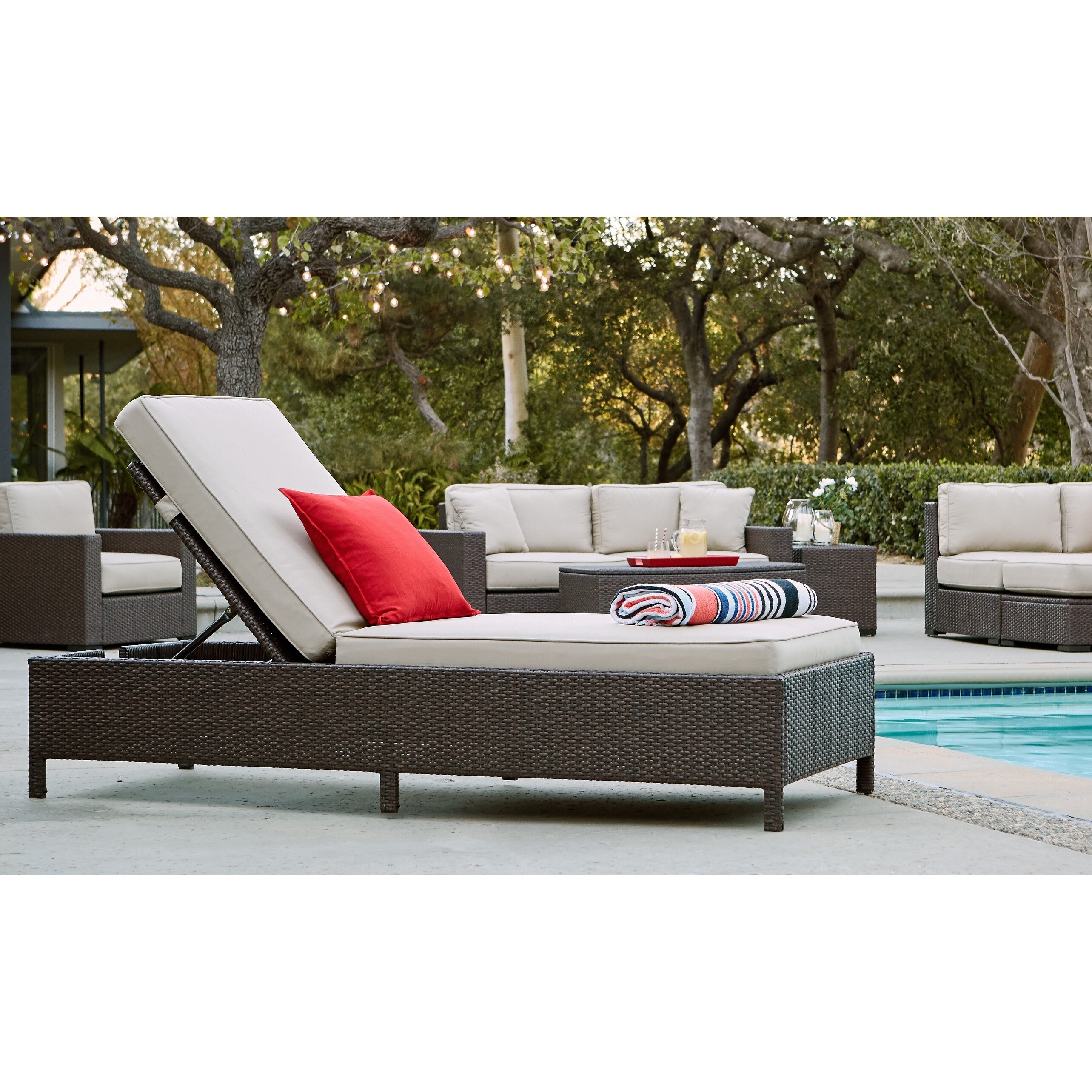 Serta Laguna Outdoor Storage Chaise Lounge Brown Wicker On