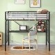 preview thumbnail 9 of 8, Twin Metal Loft Bed with Desk, Power Outlet and LED Lighted, Black