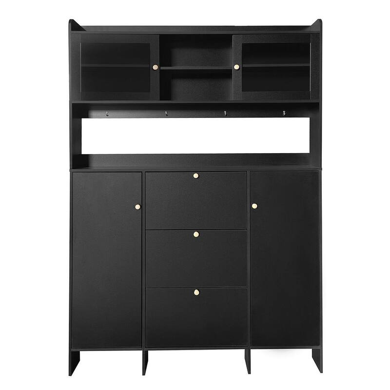 Hall Tree and Shoe Storage Bench with Flip Drawers and Doors