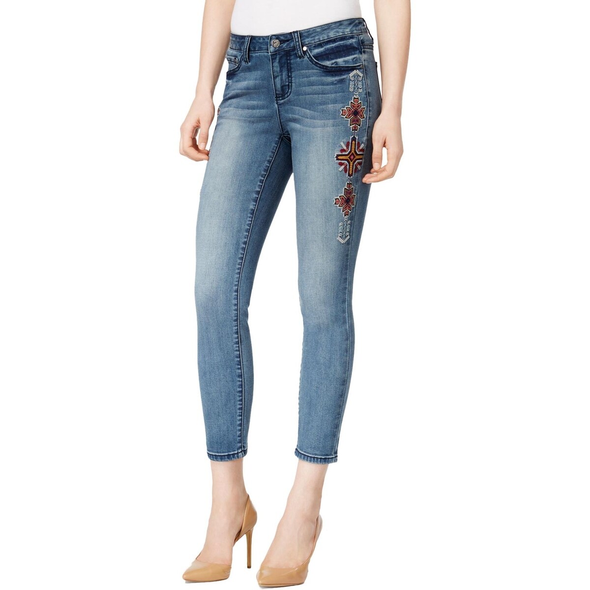 embroidered ankle jeans