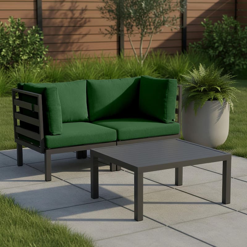 Hamilton Modern 2-Piece Corner Polyester Fabric Upholstered Lounge Chair Loveseat for Patio Garden Porch Backyard
