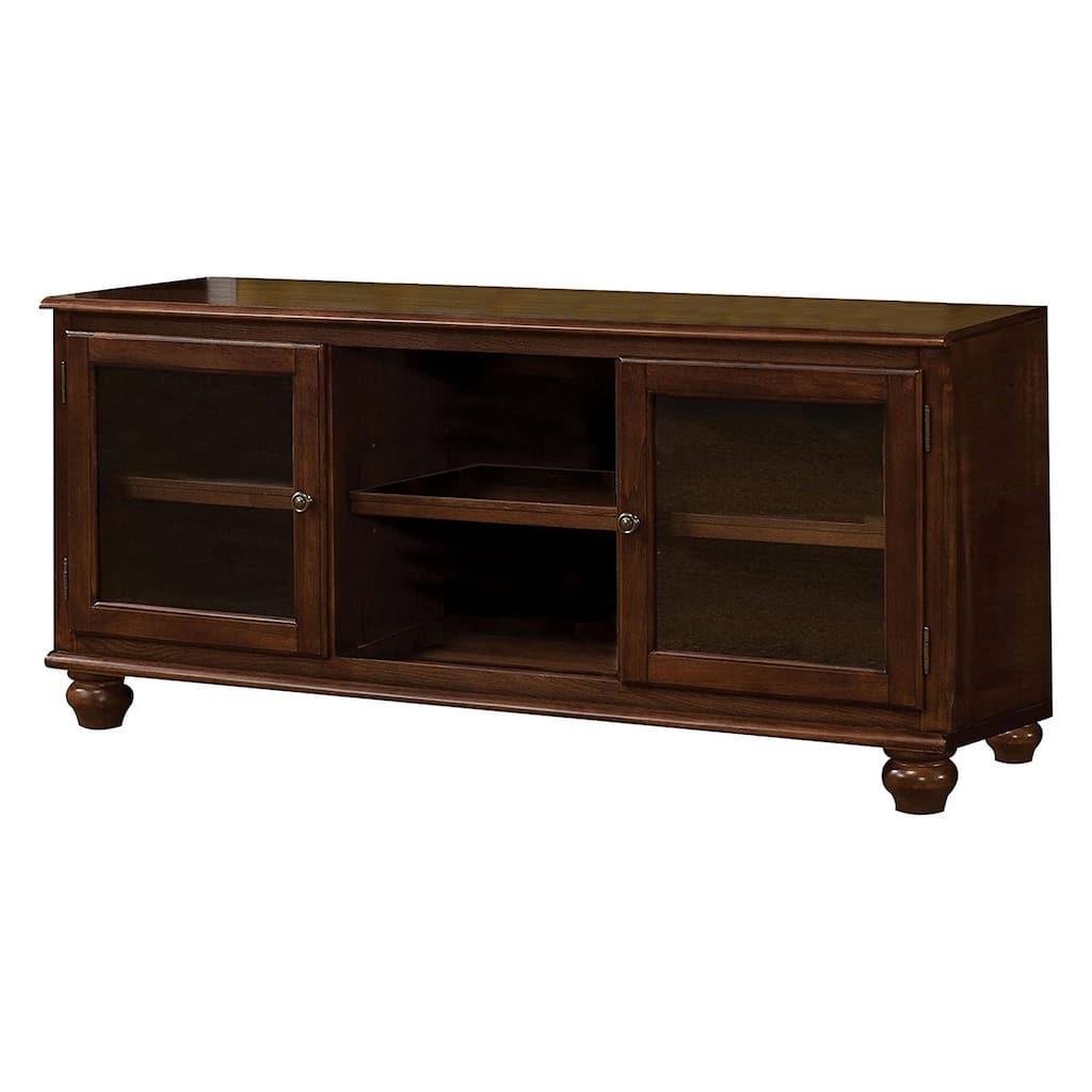 58 Inch Wood TV Entertainment Media Console, 2 Door, 2 Open Shelves, Walnut