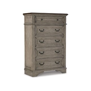 Eerie 58 Inch 5 Drawer Tall Dresser Chest, Vintage Gray, Rustic Brown ...
