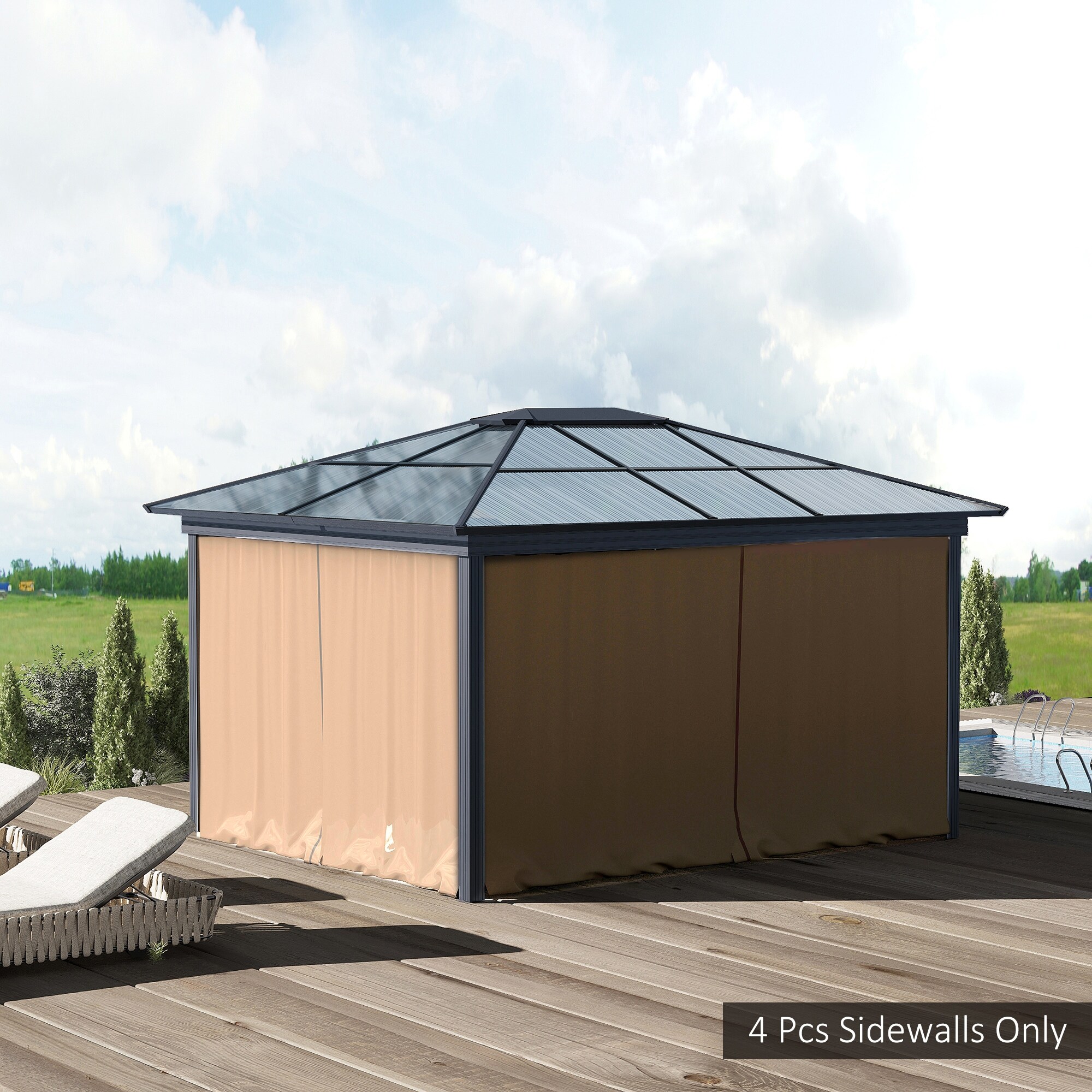 Outsunny 9.84 x 9.84 Gazebo Sidewall Set with Hooks C Rings Brown