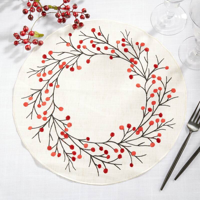 Holiday Cheer Embroidered Berry Placemat (Set of 4)
