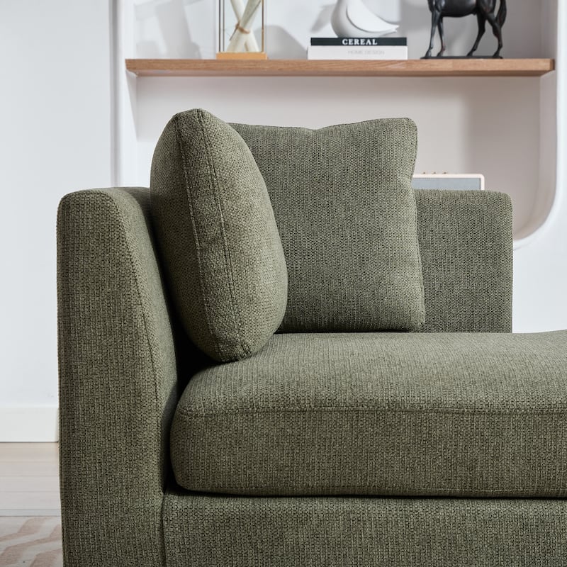 77.95" W Modern Double-Sided Chaise Lounge, Living Room Chair with Armrests Chenille Sleeper Sofa with 4 Pillows & Wood Legs