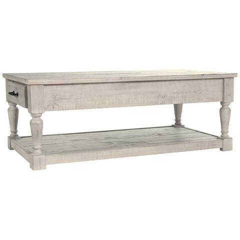 Plank Style Rectangular Cocktail Table with 2 Drawers, White