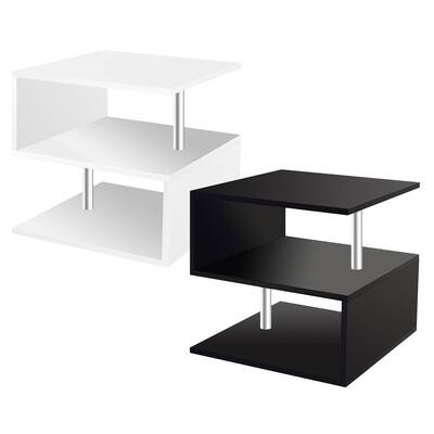3 Tier S-Shaped Modern End Table with Open Shelf Storage