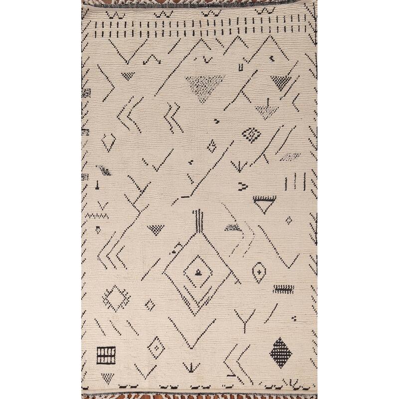 Abstract Moroccan Oriental Area Rug Handmade Wool Carpet - 4'11"x 8'7"