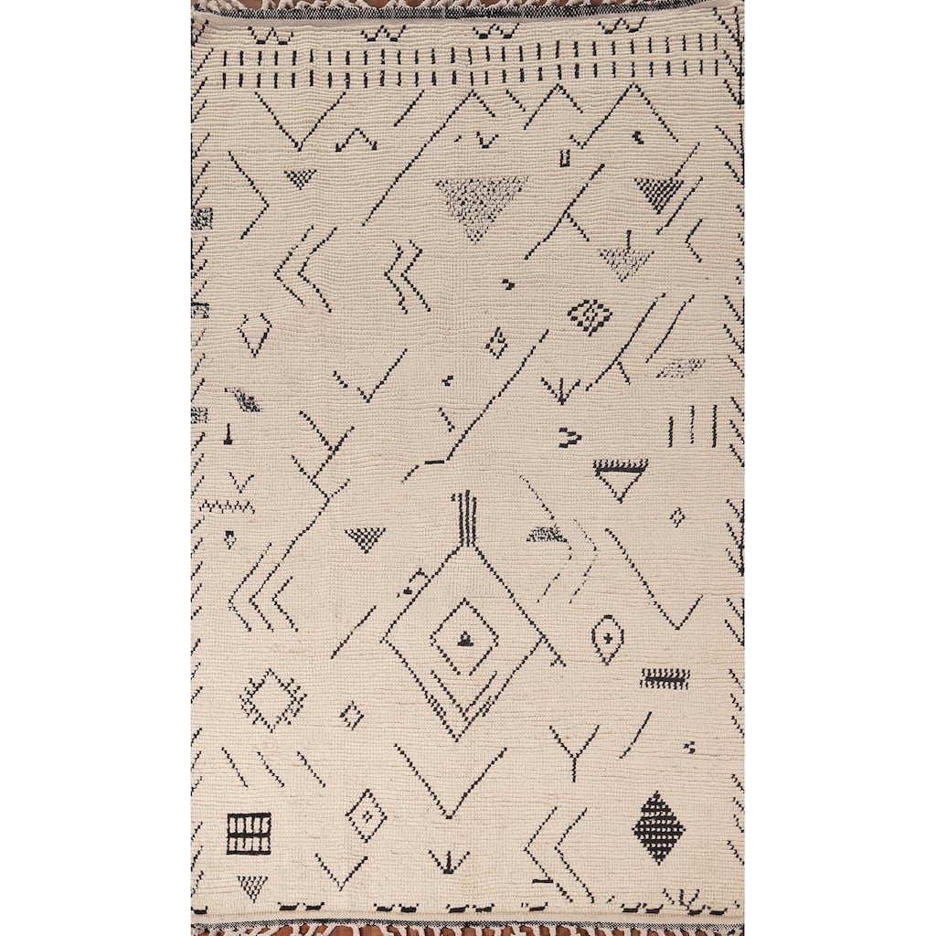 Abstract Moroccan Oriental Area Rug Handmade Wool Carpet - 4'11"x 8'7"