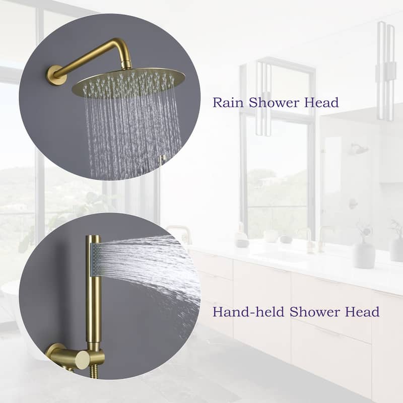 Wall Mounted 2-Handle Black/Gold Shower Head with High-pressure Handheld and Hose