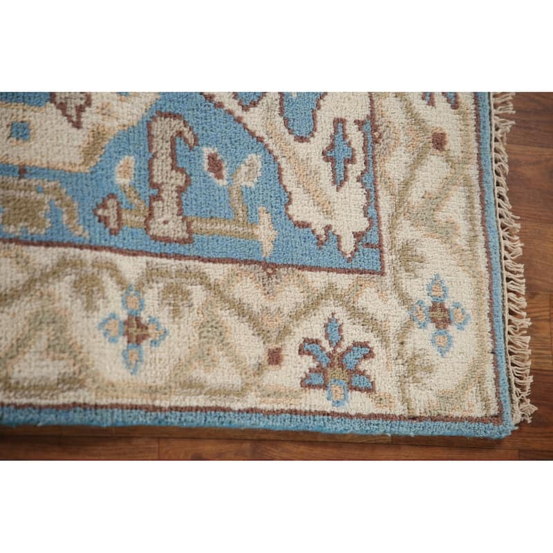 Light Blue Oushak Oriental Runner Rug Handmade Wool Carpet - 2'6"x 9'9"