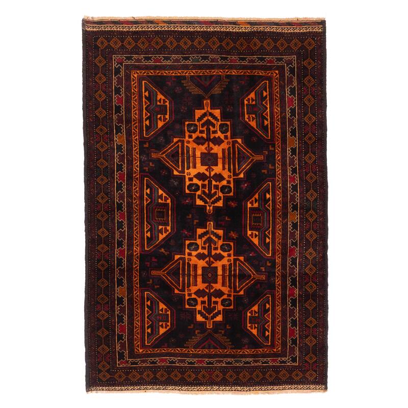 ECARPETGALLERY Hand-knotted Teimani Black, Orange Wool Rug - 4'3 x 6'6