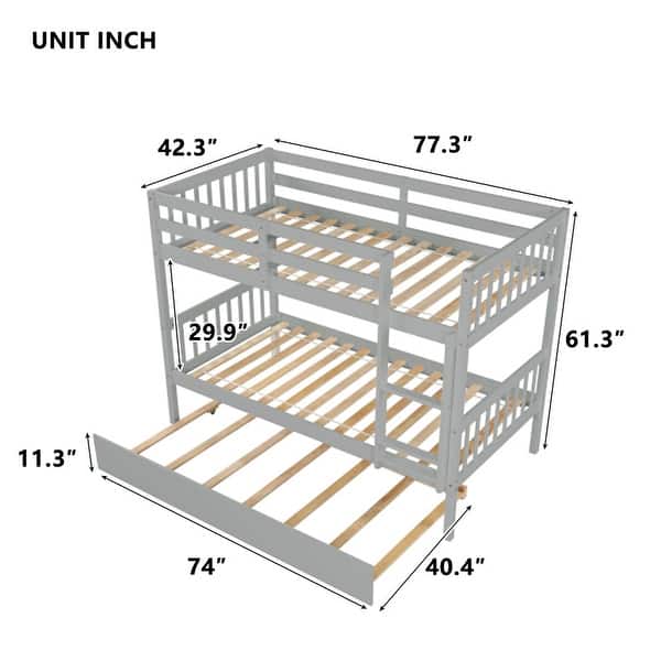 dimension image slide 0 of 4, Rubber Wood Bunk Bed with Trundle,Convertible into 2 Twin Size Beds,Twin Over Twin Size