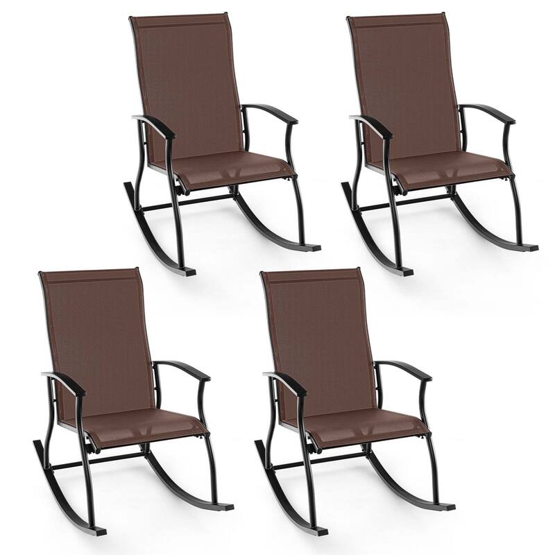 Gymax Set of 4 Outdoor Rocking Chair Patio Rocker w/ Breathable Fabric - Brown