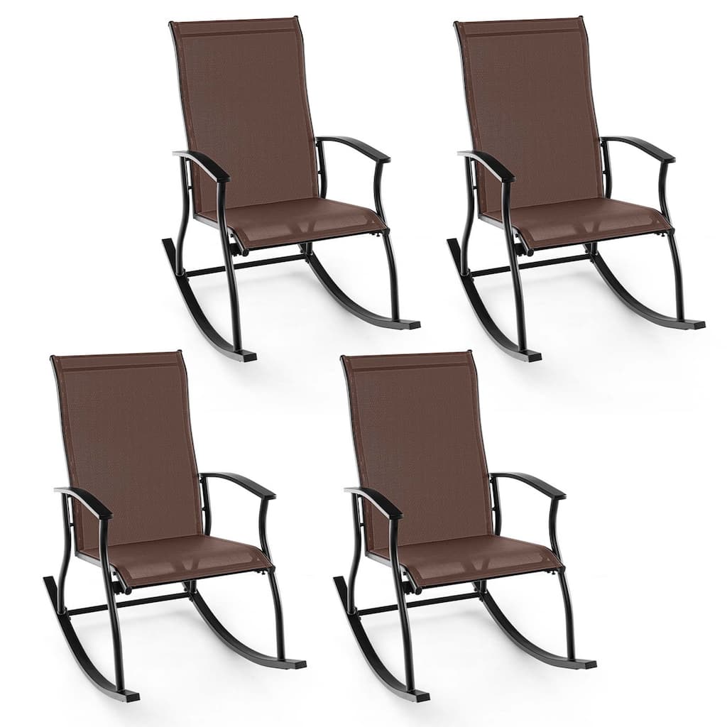 Gymax Set of 4 Outdoor Rocking Chair Patio Rocker w/ Breathable Fabric