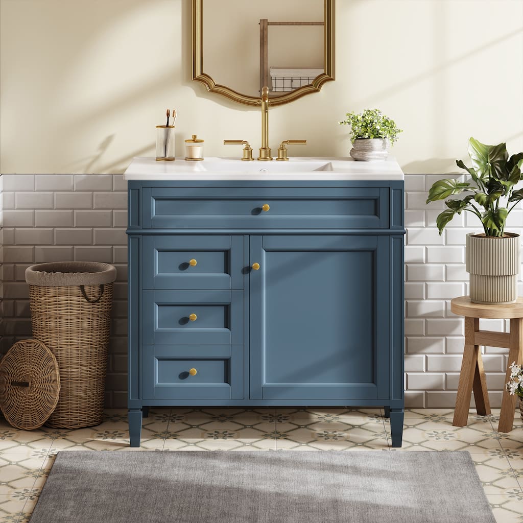 36'' Freestanding Bathroom Vanity with White Integrated Ceramic Sink