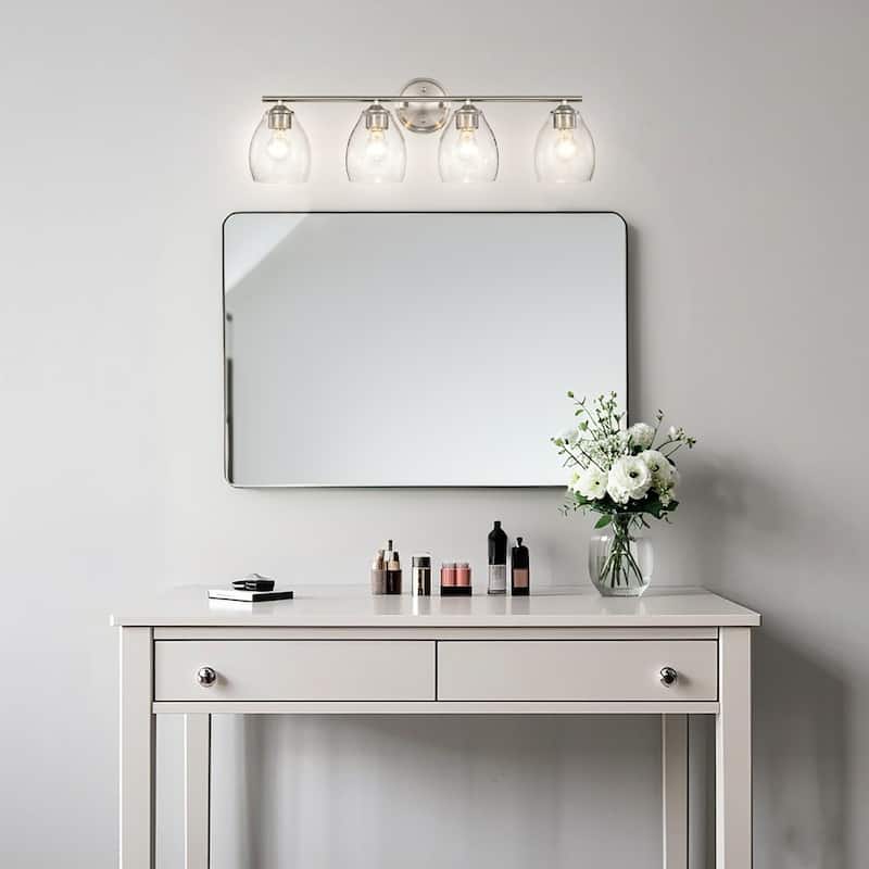 Brushed Nickel 3-Light/4-Light Vanity Light with Bell-shaped Seedy Glass Shades