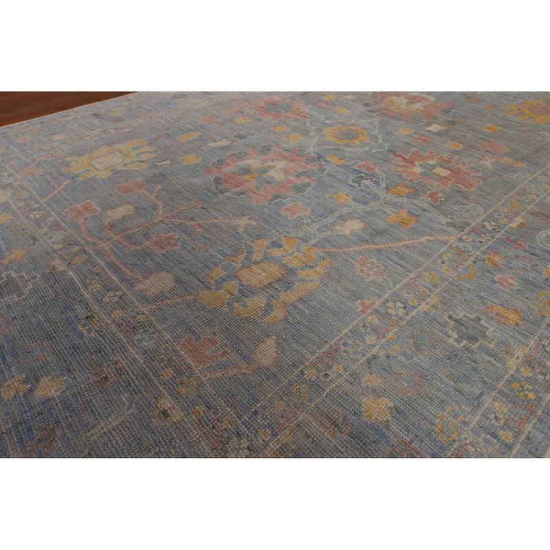 All-Over Blue Oushak Turkish Rug Handmade Wool Carpet - 4'11"x 7'0"