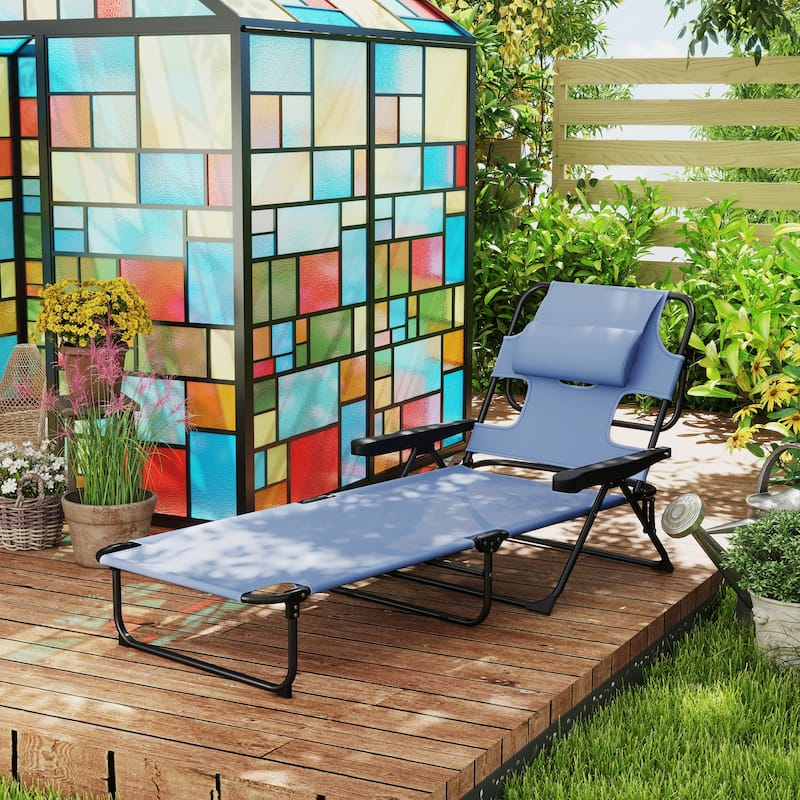 Outsunny Outdoor Chaise Lounge Chair with 4-level Reclining Back, Outdoor Tanning Chair with Reading Hole