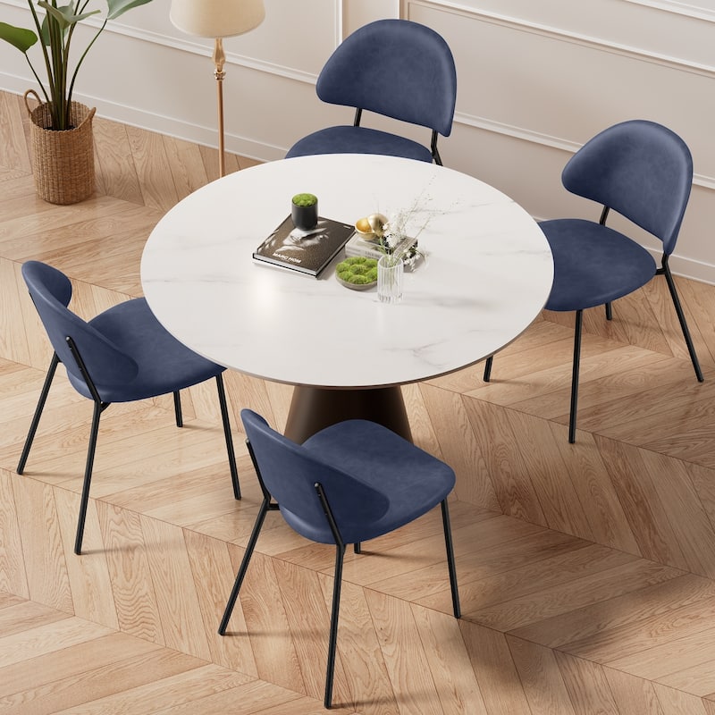 Set of 4 Upholstered PU Leather Dining Chairs Mid-Century Modern Dining Chairs with Curved Backrest for Dining Room Kitchen