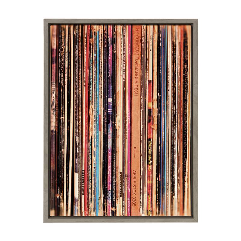 Kate and Laurel Sylvie Record Sleeves Framed Canvas by Robert Cadloff - 18x24 - Plastic - Grey