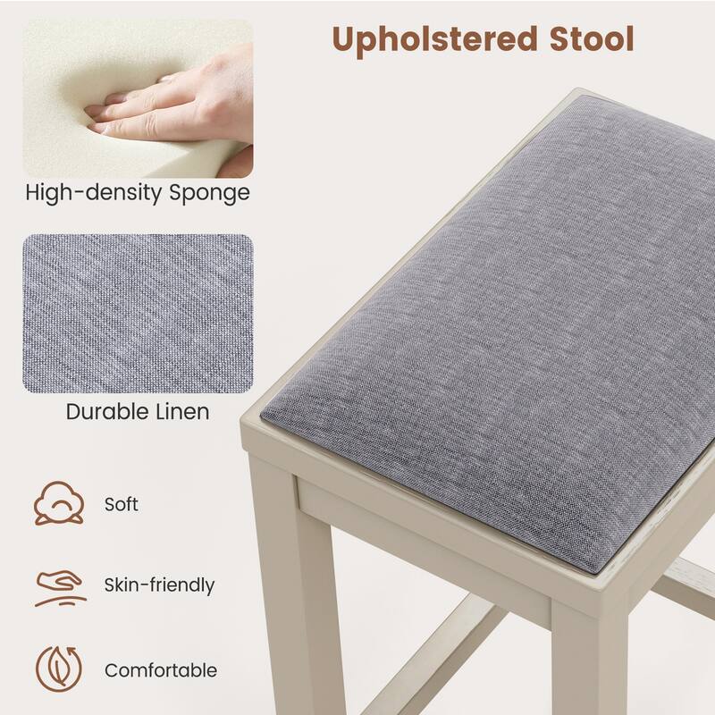Costway Set of 2 Upholstered Bar Stools Wooden Counter Height Dining