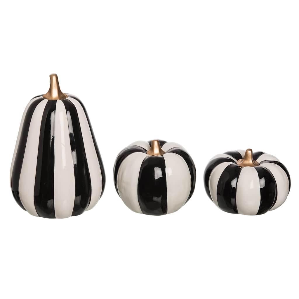 Transpac Ceramic 10.25 in. Multicolor Halloween Striped Pumpkins Set of 3