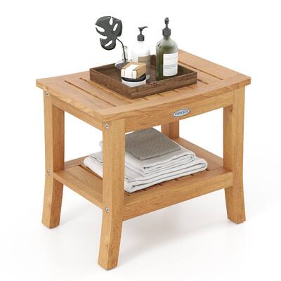 Gymax 20'' Non-slip Shower Bench w/ Storage Shelf Curved Top &