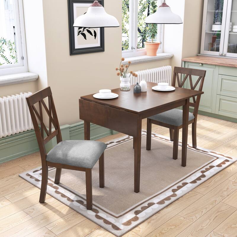 Extendable Rectangular Dining Table, Farmhouse Folding Kitchen Table, Breakfast Table with Drop Leaf & Wood Legs
